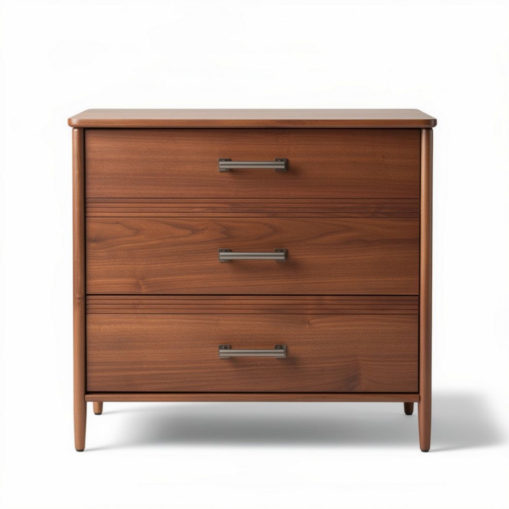 Wooden nightstand with three drawers in walnut finish 60 x 40 x 75cm