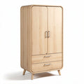 Wooden wardrobe with two doors and two drawers in natural finish 180 x 90 x 45cm