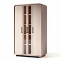 Wooden wardrobe with glass doors and shelves 80 x 40 x 180cm beige finish