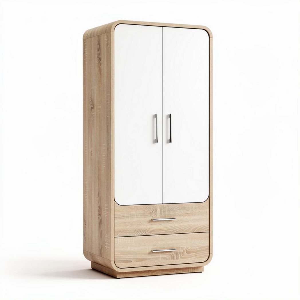 Wooden wardrobe with white doors and two drawers 80 x 40 x 180cm