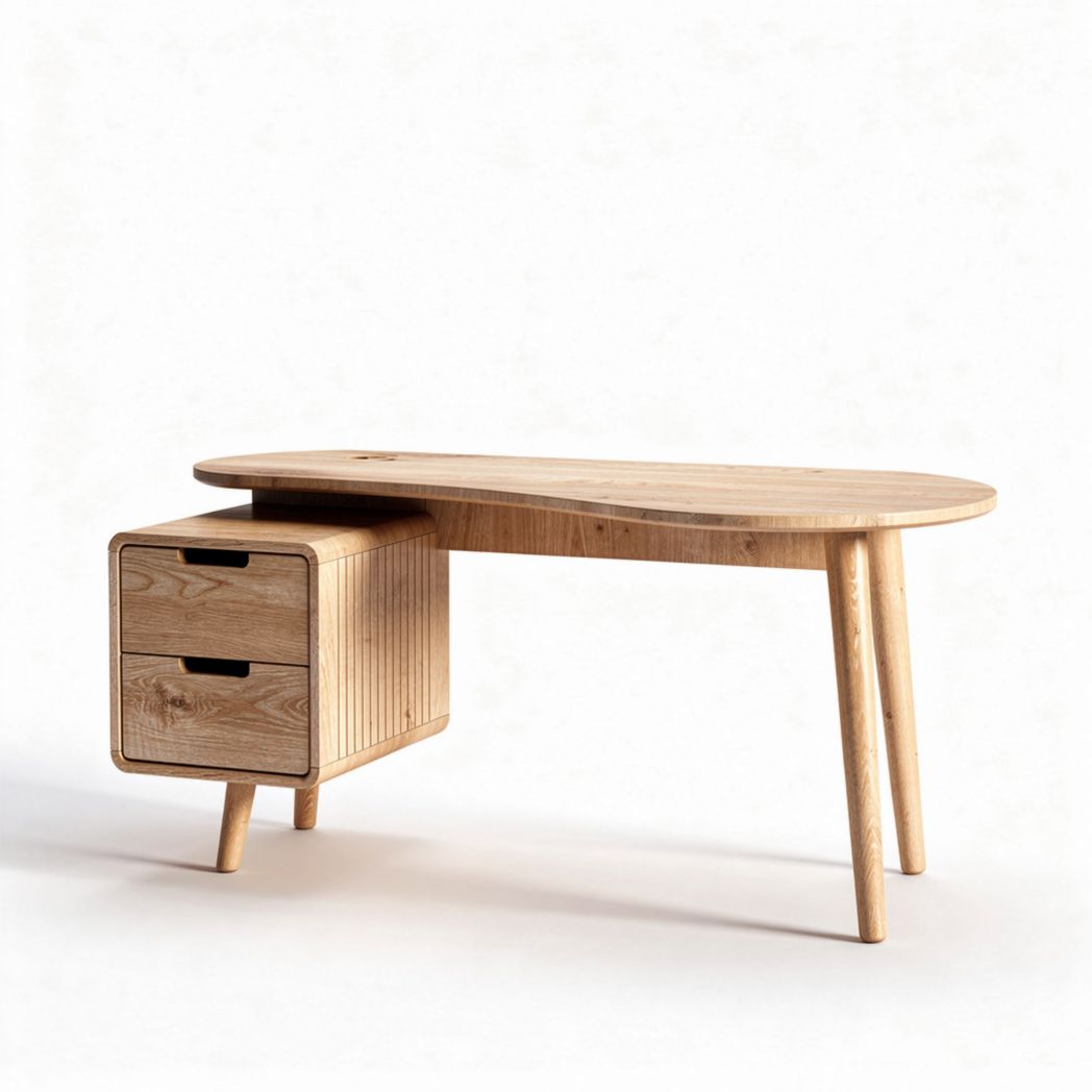 Wooden desk with two drawers for home office in natural finish 120 x 60 x 75cm