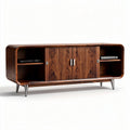 Wooden media console with sliding doors 150 x 40 x 50cm in walnut finish