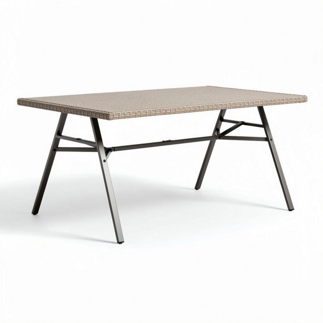 Outdoor folding table with aluminum frame and woven wicker tabletop 120 x 75 x 75cm