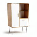 Bamboo storage cabinet with open shelf and double doors 80 x 40 x 100cm