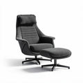 Mid-century modern adjustable lounge chair with ottoman in gray fabric