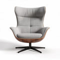 Contemporary gray upholstered lounge chair with wood and metal base
