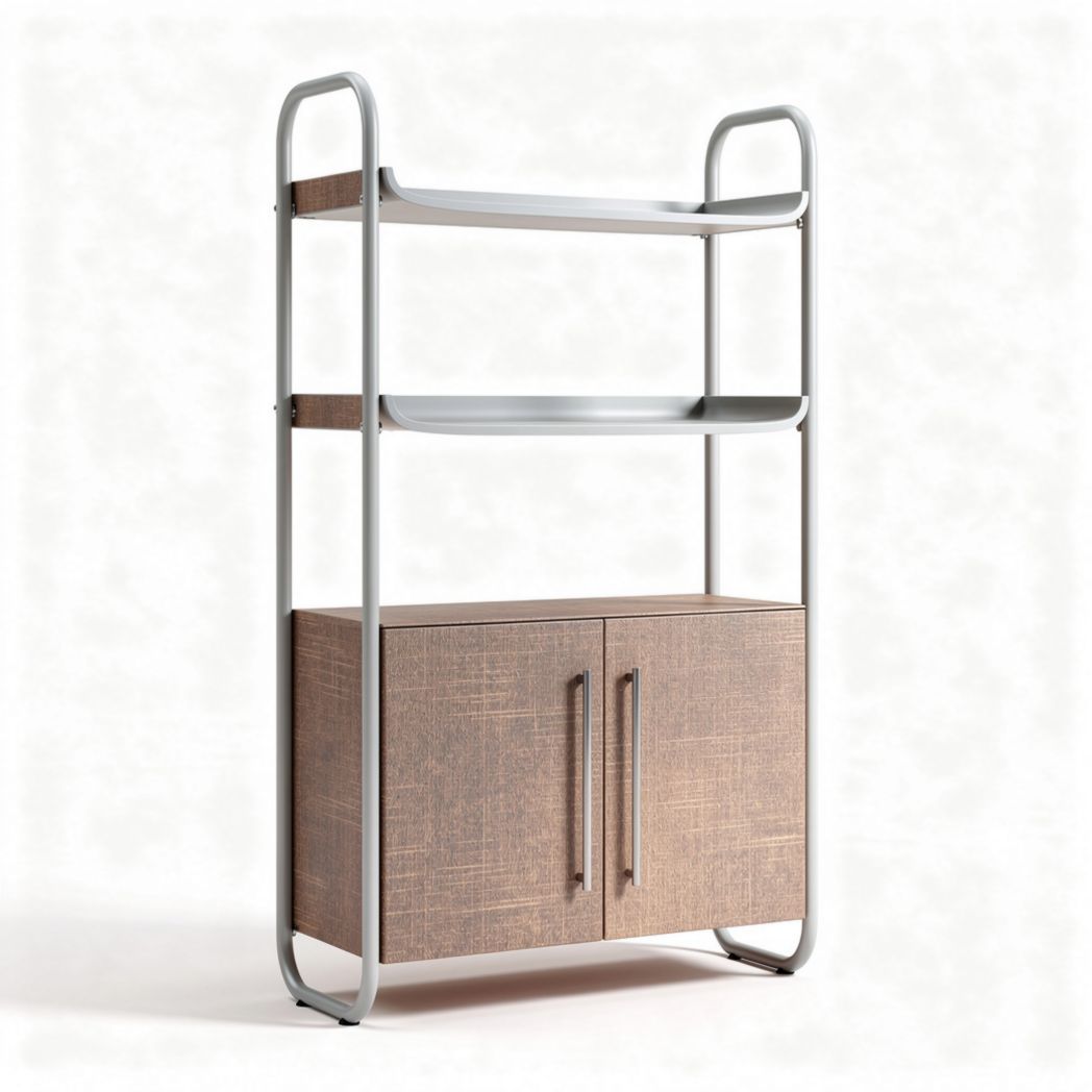 Metal frame shelving unit with wooden storage cabinet and three shelves 80 x 40 x 160cm